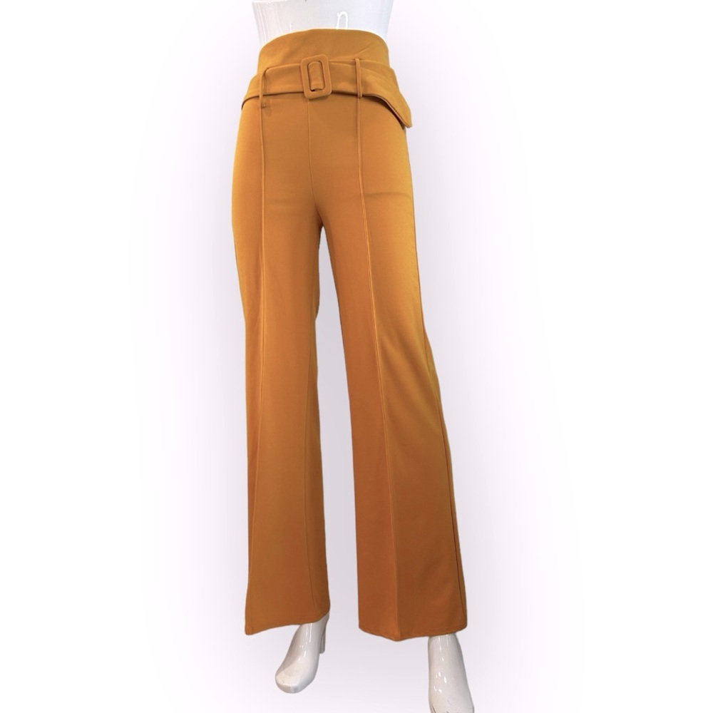 High Rise Belted Stretch Pull On Flared Pants